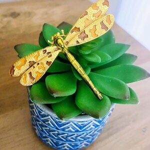 💜 Vintage BMA Multilana Camo Pattern Dragonfly Brooch Pin